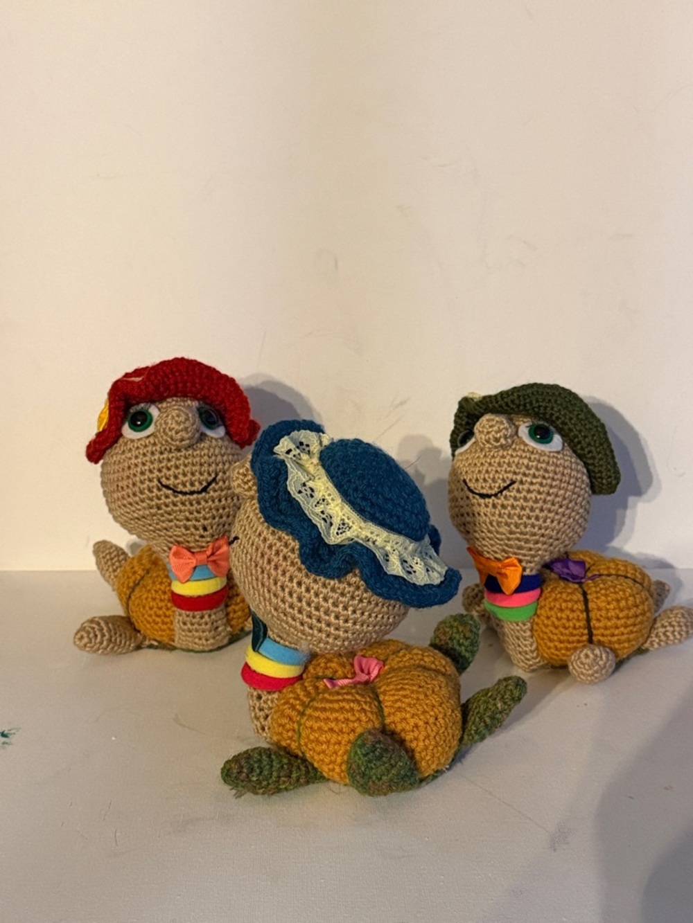 Handmade Crochet Turtle Plush Toy - Yellow with Colorful Hats